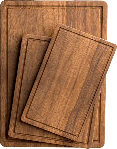Miniatura 9 de Tabla de cortar grande de madera de acacia para cocina, tabla de cortar de madera reversible de 17 x 12 pulgadas, tabla de charcutería con ranuras
