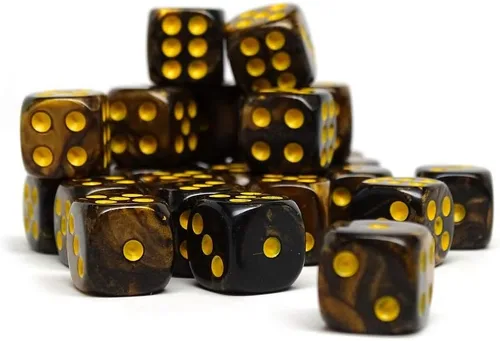 Paquete de 25 dados D6 de 0.472 pulgadas, colección a juego de 6 dados con pipas (granito amarillo y negro)