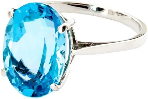 Miniatura 3 de Galaxy Gold GG Anillo de oro blanco sólido de 8 quilates de 14 quilates con topacio azul ovalado natural
