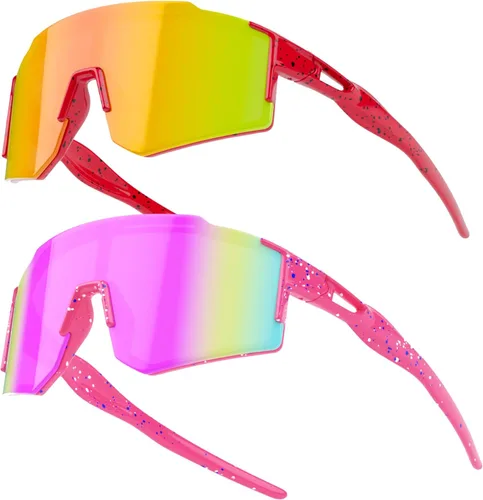 Miniatura 14 de Paquete de 2 lentes de sol de béisbol para niños y jóvenes, gafas de sol deportivas para niños y niñas, gafas de golf para ciclismo, correr, golf