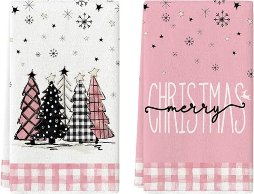 Miniatura 10 de Artoid Mode Toallas de cocina con estampado de búfalo de Merry Christmas, toallas de cocina de invierno con árboles de Navidad y estrellas, toallas