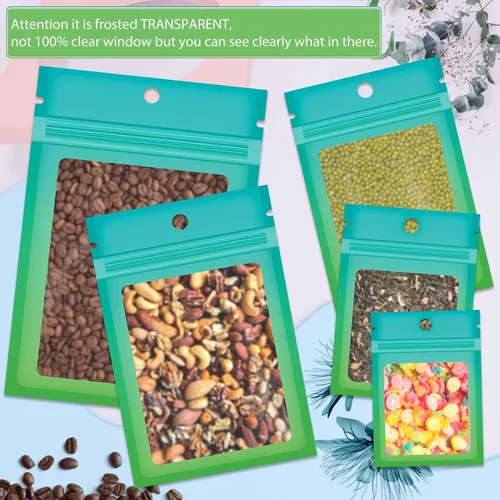Miniatura 6 de Funfery Paquete de 100 bolsas resellables de Mylar transparentes, bolsas de embalaje degradadas para almacenamiento de alimentos, pequeñas empresas