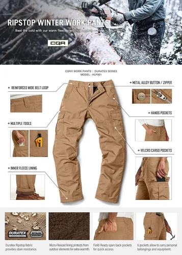 Miniatura 6 de CQR Pantalones tácticos de invierno para hombre, pantalones de trabajo térmicos para senderismo, pantalones cargo con forro polar para nieve y esquí