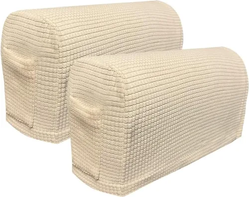 Miniatura 9 de Juego de 2 fundas elásticas para brazos de sofá con bolsillo, fundas extraíbles antideslizantes para reposabrazos para sillón reclinable y sillones