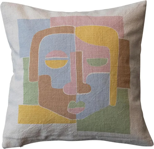 Miniatura 4 de Bloomingville Almohada estampada de algodón tejido con cara abstracta, multicolor