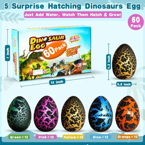 Miniatura 2 de 60 huevos de dinosaurio para incubar para niños, regalos de fiesta, regalos de Navidad para nietos, huevos de dinosaurio novedosos para crecer
