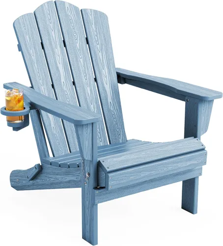 Miniatura 52 de KINGYES Silla plegable Adirondack, sillas de patio HDPE para todo clima, silla de césped con textura de madera para junto a la piscina, patio Aruba