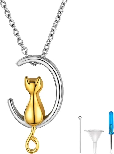 Miniatura 259 de FindChic Collares personalizados con urna para cenizas, barra vertical, gato, luna, reloj de arena, garra de perro, acero inoxidable, chapado en oro