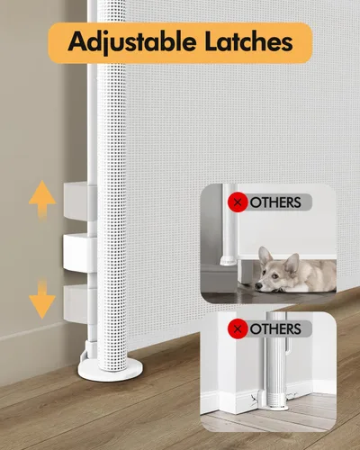 Miniatura 5 de Puerta retráctil para bebés para escaleras y puertas, 55 pulgadas de ancho x 33.6 pulgadas de alto, puerta de malla para perros de fácil instalación