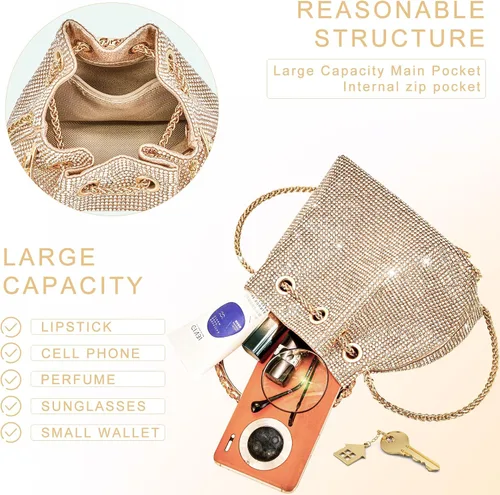 Miniatura 6 de Bolso de noche con diamantes de imitación para mujer, bolso de mano plateado con diamantes brillantes para mujer, fiesta, club, boda, baile