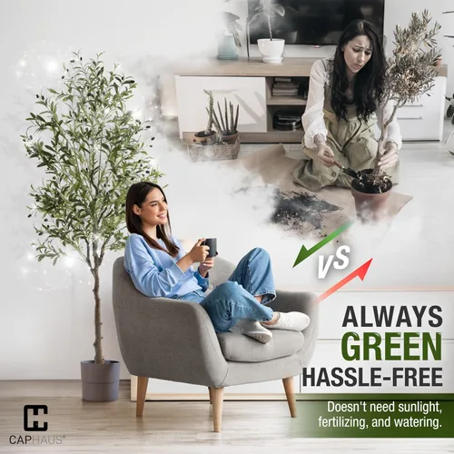 Miniatura 5 de CAPHAUS Árbol de olivo artificial de 5 pies y 60 pulgadas, planta sintética en maceta, rama de olivo sintético y fruta, árbol topiario falso