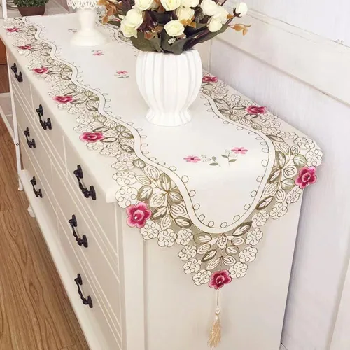 Miniatura 8 de Camino de mesa bordado con flores, cubierta de mesa de té de diseño moderno y elegante, mantel de poliéster para restaurante, cocina, comedor, boda