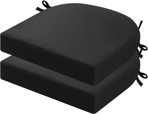 Miniatura 25 de idee-home Juego de 2 cojines de silla al aire libre, cojines de silla de patio de 19" x 19" x 3" gruesos impermeables con lazos para muebles