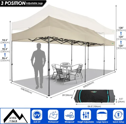 Miniatura 20 de COBIZI Tienda de campaña desplegable de 6.6 x 6.6 pies, toldo resistente, fácil de instalar, impermeable, para exteriores, fiestas, playa, jardín