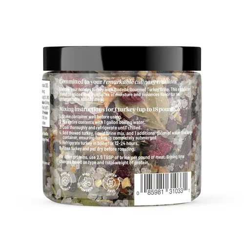 Miniatura 2 de Rodelle Gourmet Salmuera de Pavo, Frasco de 13 Oz, Bueno para un Pavo, Ingredientes Premium para Retener la Humedad Pavo, Cerdo, Pollo, Pescado