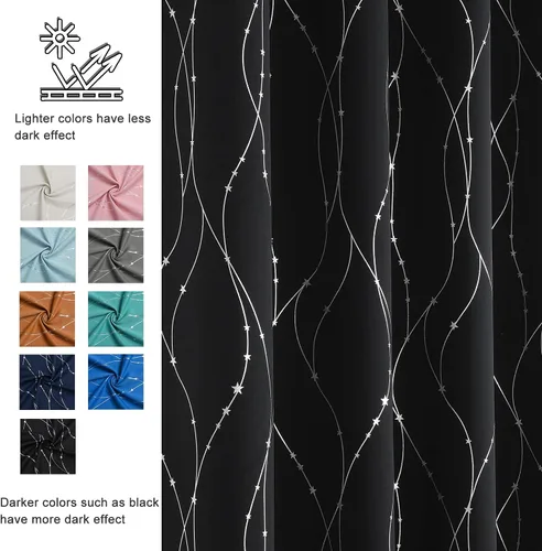 Miniatura 4 de SMILE WEAVER Cortinas opacas negras para sala de estar de 63 pulgadas de largo, 2 paneles, cortinas de oscurecimiento de habitación, cortinas