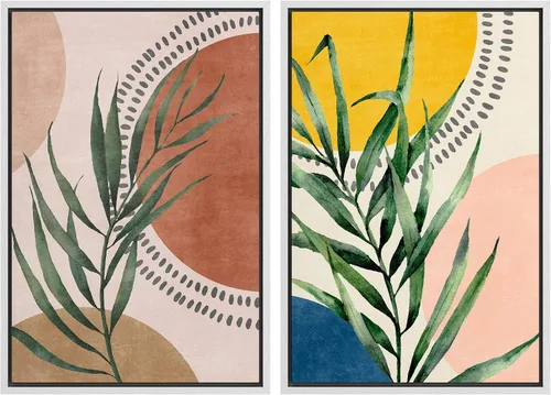 Miniatura 30 de SIGNFORD Lienzo enmarcado para pared, juego de arte con hojas de palmera de selva, polígonos geométricos, formas abstractas, ilustración, arte