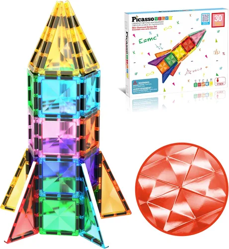 Miniatura 12 de PicassoTiles 120 piezas de fichas magnéticas de tamaño mini, juguetes magnéticos de la serie diamante, juego de bloques de construcción sensorial