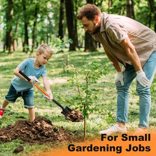 Miniatura 7 de Pala pequeña cuadrada de 43.3 pulgadas con mango de metal, herramienta de jardín para acampar, cultivar, jardinería, excavación, color naranja