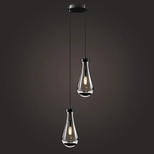 Miniatura 10 de Lámparas Colgantes de Gota de Lluvia para Isla de Cocina: Lámparas de Gota de Lluvia de Cristal de 2 Luces - Lámparas de Latón Dorado para sobre
