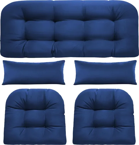 Miniatura 18 de Cojines de silla de mimbre de 5 piezas, cojín impermeable para sofá de mimbre al aire libre, 1 cojín de asiento de amor, 2 cojines en forma de U y 2