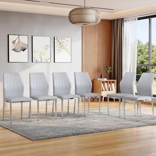 Miniatura 21 de Sillas de Metal Negro, Juego de 4 Sillas de Comedor Modernas con Cuero Sintético PU y Patas Cromadas de Alto Respaldo para Comedor, Cocina, Sala