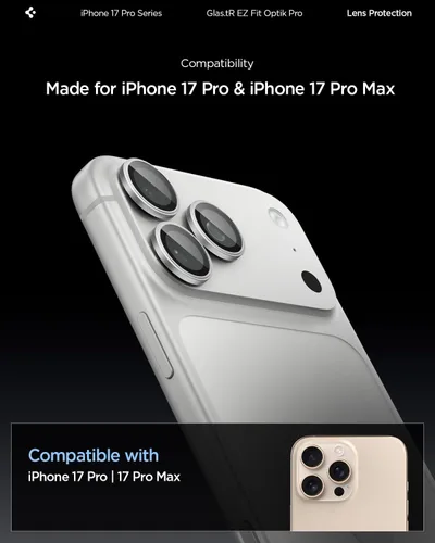 Miniatura 2 de Spigen Protector de pantalla para lente de cámara [GlasTR EZ Fit Optik Pro] Diseñado para iPhone 17 Pro Max iPhone 17 Pro [Compatible con fundas]