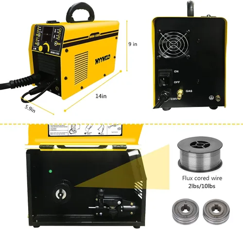 Miniatura 5 de Soldador MIG, soldador multiproceso sin gas de doble voltaje de 110/220 V, alambre sólido 4 en 1/flujo MIG/Stick ARC/Lift TIG, IGBT Inverter