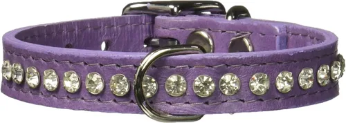 Miniatura 62 de Collar de perro de cuero y cristales de OmniPet Signature, cuero de grano de violeta africana de avestruz, se ajusta a un tamaño de cuello de 6"-8
