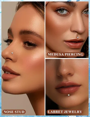 Miniatura 4 de Aretes de nariz de acero quirúrgico 316L con parte trasera plana de 16G, piercing de labio Medusa Labret Monroe, Tragus Forward Helix, Caracola