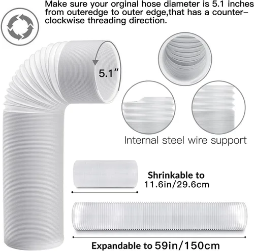 Miniatura 6 de Kit de Ventilación de AC para Puerta Corredera de 95" con Manguera Extensible de Φ 5.1" con Cerradura de Seguridad y Burletes Contra la Intemperie