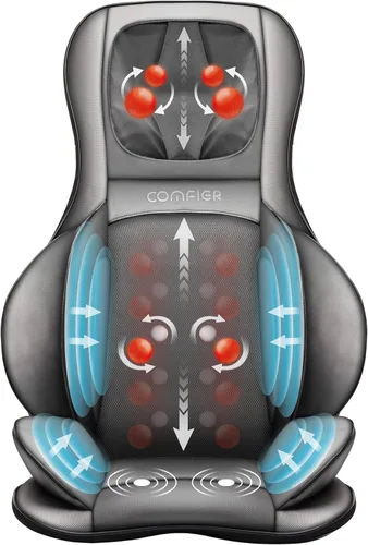 COMFIER Shiatsu - Masajeador de cuello y espalda con calor, masajeador de espalda para aliviar el dolor de tejido profundo, almohadilla de masaje de