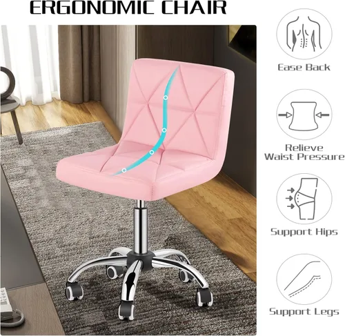 Miniatura 5 de COSVALVE Juego de 2 sillas de escritorio sin brazos, silla giratoria de oficina con respaldo bajo, silla de trabajo ajustable con ruedas giratorias