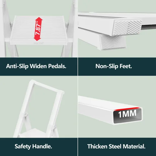 Miniatura 6 de WOA WOA Escalera de 5 escalones para techo de 10 pies de alto, escalera plegable ligera con pedales anchos antideslizantes, taburete con barandilla