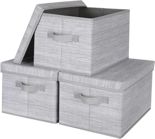 Miniatura 15 de WUIKE - Cajas de almacenamiento plegables con tapas, cajas de almacenamiento con asas, organizador para estante de armario, cestas de almacenamiento