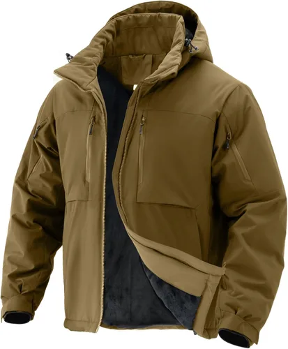 Miniatura 9 de Men's Winter Insulated Coat Warm Water Resistant Skiing Parka Jacket Fleece Lined Detachable Hood 7 Pockets Work Coat