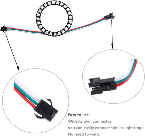 Miniatura 2 de 2 anillos de luz LED RGB WS2812B de 24 LED, 2.835 in de diámetro exterior / 2.126 in de diámetro interior, direccionable individualmente 5V CC