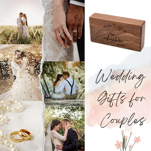 Miniatura 3 de Caja de madera para anillos de boda, caja de compromiso de madera, accesorios de boda, cajas de anillos para dos anillos, recuerdo rústico grabado