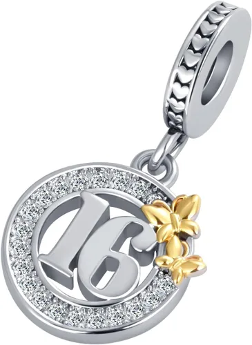 Miniatura 2 de NanMuc Abalorios de feliz cumpleaños de 16, 18, 21, 40, 50, para pulseras europeas, collares y cuentas colgantes de mariposa dorada para hija, hijo