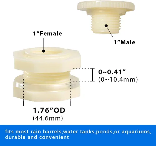 Miniatura 2 de Quickun Adaptador de conector de tanque de agua de mamparo ABS de 1 pulgada con enchufes a granel de montaje de tubería (juego de 4)