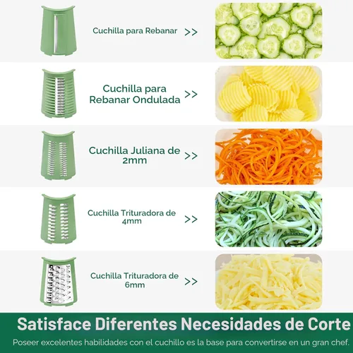 Miniatura 3 de SUSTEAS Rallador rotativo de queso con asa, triturador de verduras con 5 cuchillas bien diseñadas y base de succión fuerte, cortador redondo de Verde
