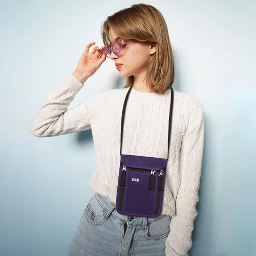Miniatura 4 de Bolsa de viaje para el cuello, cartera para pasaporte familiar, funda organizadora con bloqueo RFID