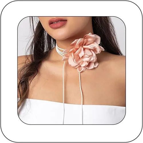 Bethynas Gargantilla de flores vintage, estilo gótico, grande, con cadena de cuello de rosa, collar largo de cuero, lazo floral, accesorios para el