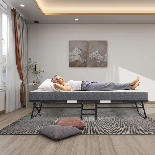Miniatura 2 de Espsilto Cama plegable de 75 x 46 pulgadas con colchón para adultos, cama enrollable de gran tamaño para invitados, colchón plegable portátil