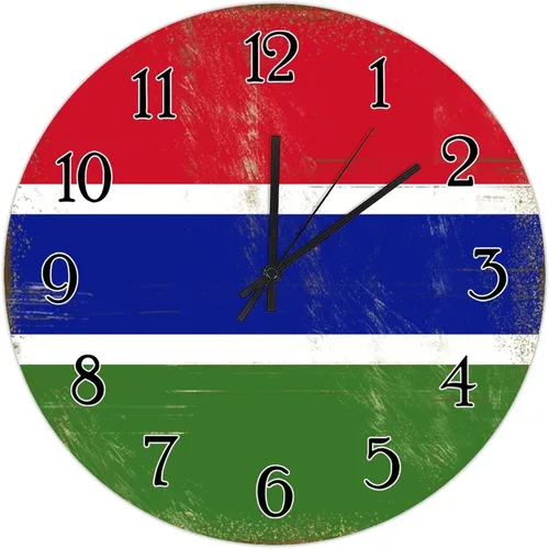 Reloj de Gambia para pared, bandera de Gambia rústica, de madera, relojes decorativos de la bandera nacional, relojes de recuerdo de país,