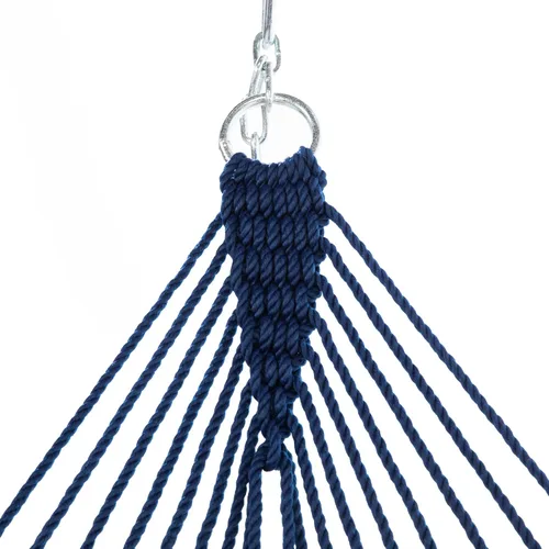 Miniatura 4 de Nags Head Hammocks First Mate - Hamaca de cuerda DuraCord azul marino, 12 pies x 50 pulgadas, capacidad de 450 libras, barra esparcidora Cumaru