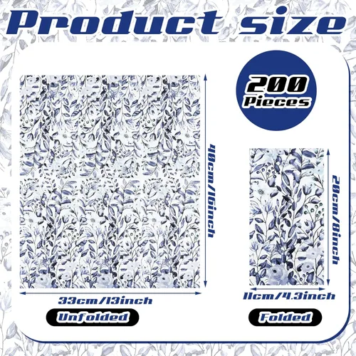 Miniatura 2 de Karenhi 200 toallas de mano de papel azul de 2 capas de flores azules para el baño, servilletas desechables decorativas de flores silvestres