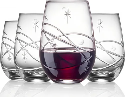 Miniatura 9 de SHOSHIN - Juego de 4 copas de vino sin tallo cortadas a mano, grandes copas de vino de cristal de 18 onzas, vasos de vino para vino tinto y blanco