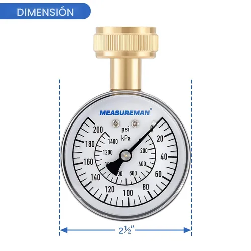 Miniatura 5 de Measureman - Manómetro de presión de agua de 0-200 psi, esfera de 2.5", medidor de presión para boquilla de manguera, probador de presión de agua
