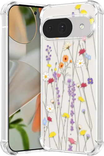 Miniatura 20 de RALEAVO - Funda floral para Google Pixel 7a, funda transparente con hojas y flores, diseño delgado y lindo para niñas y mujeres, cubierta de Verde